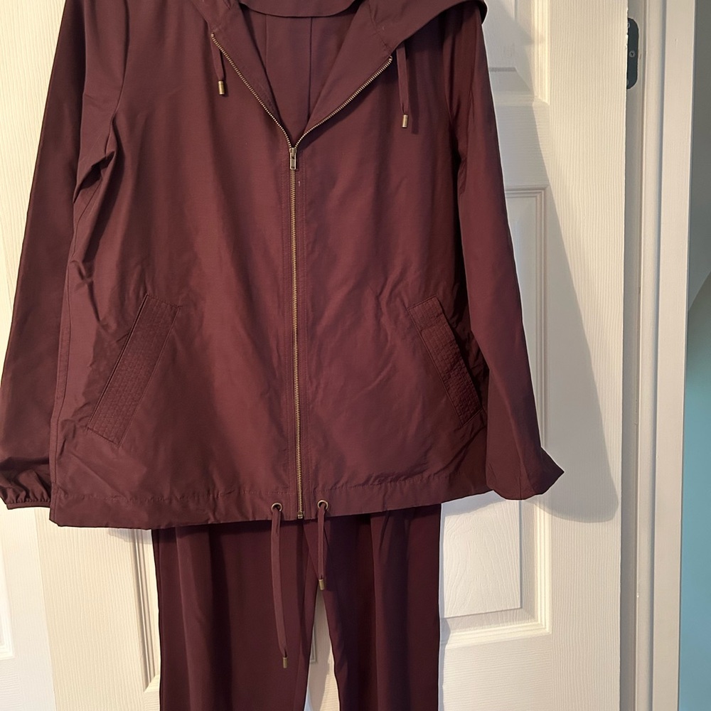 Eileen Fisher Burgundy Hooded Jacket and Pants Set